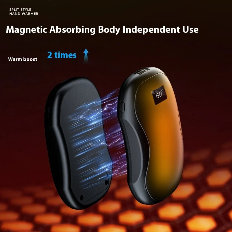 (image for) 2 In 1 Magnetic Hand Warmer Creative Split Power Bank Mini Dual-sided Heating Hand Warmer with Digital Display Magnetic Adsorption