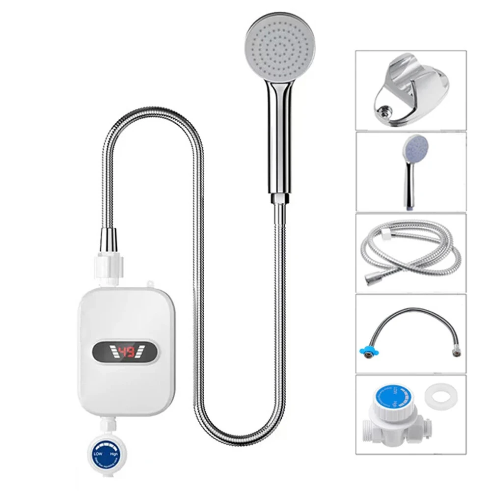 (image for) 3000W/3500W Portable Mini Water Heater 110V/220V Instant Electric Heater IPX4 Waterproof Adjustable Temperature for Shower EU/UK/US Plug